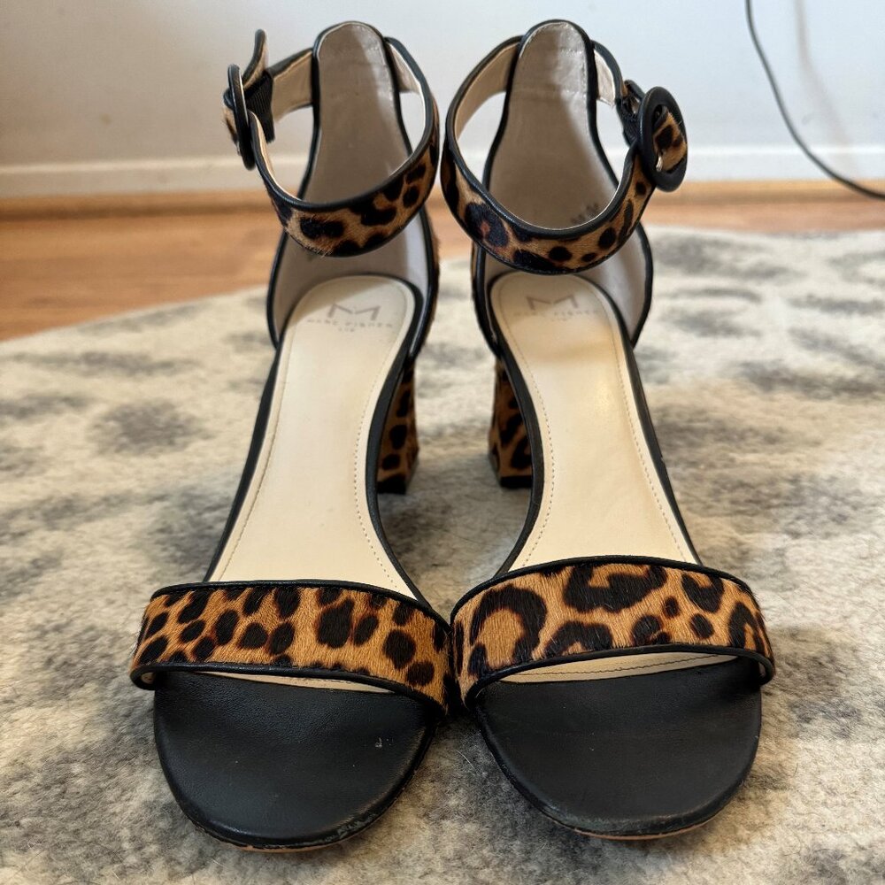 Marc Fisher Karlee Leopard Print Block Heel Sanda… - image 1